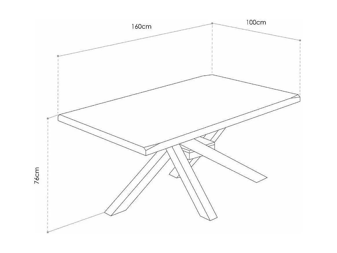 Mesa de comedor de 76x160x100 cm en color roble nordish y patas metálicas blancas Gael
