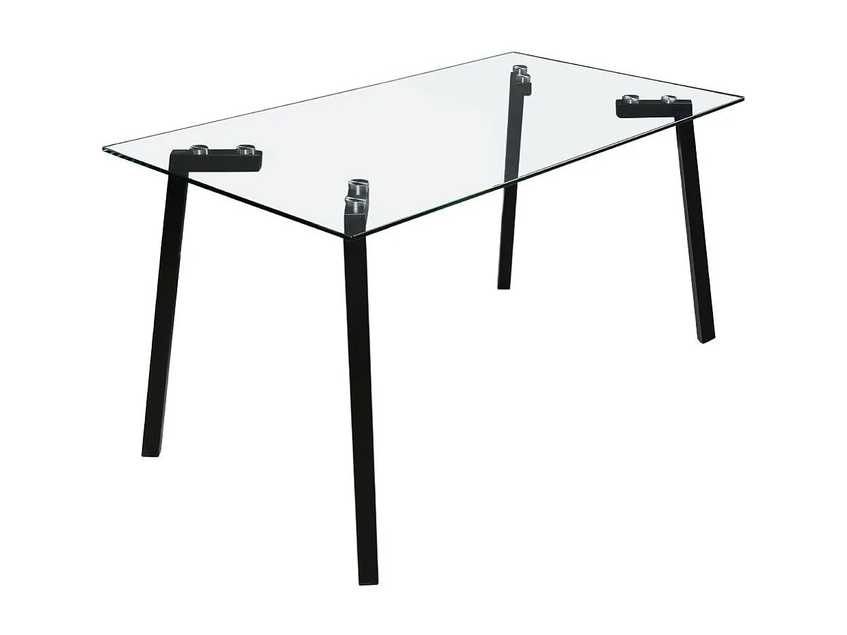 Mesa de comedor de cristal de 75x140x80 cm con patas metálicas en color negro Estocolmo