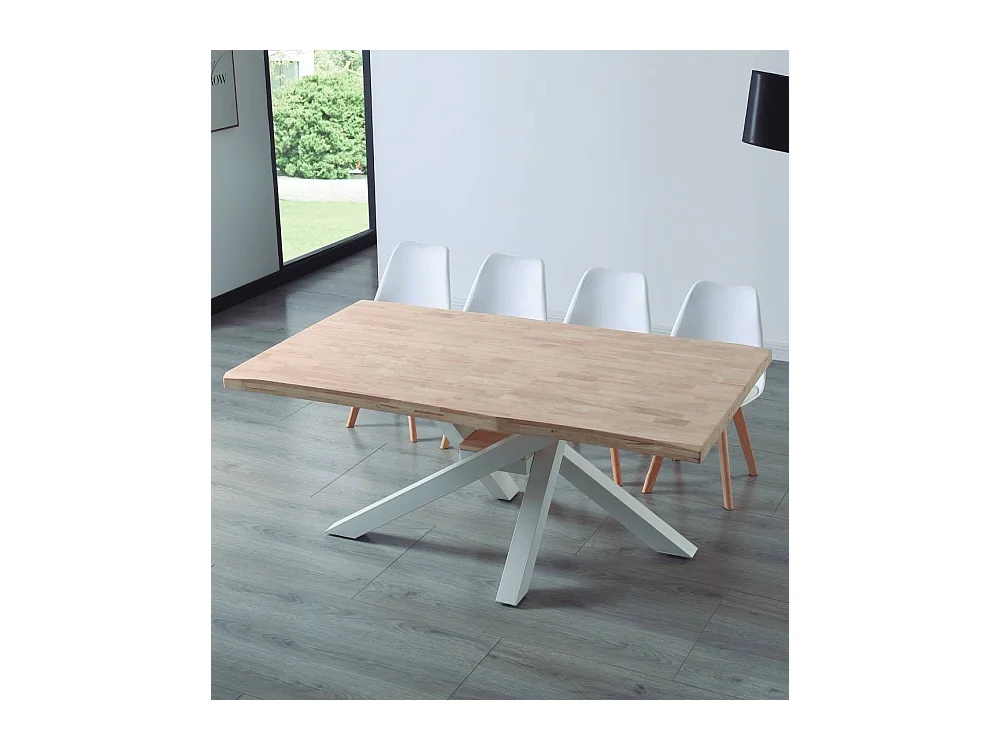 Mesa de comedor de 76x180x100 cm en color roble nordish y patas metálicas blancas Gael