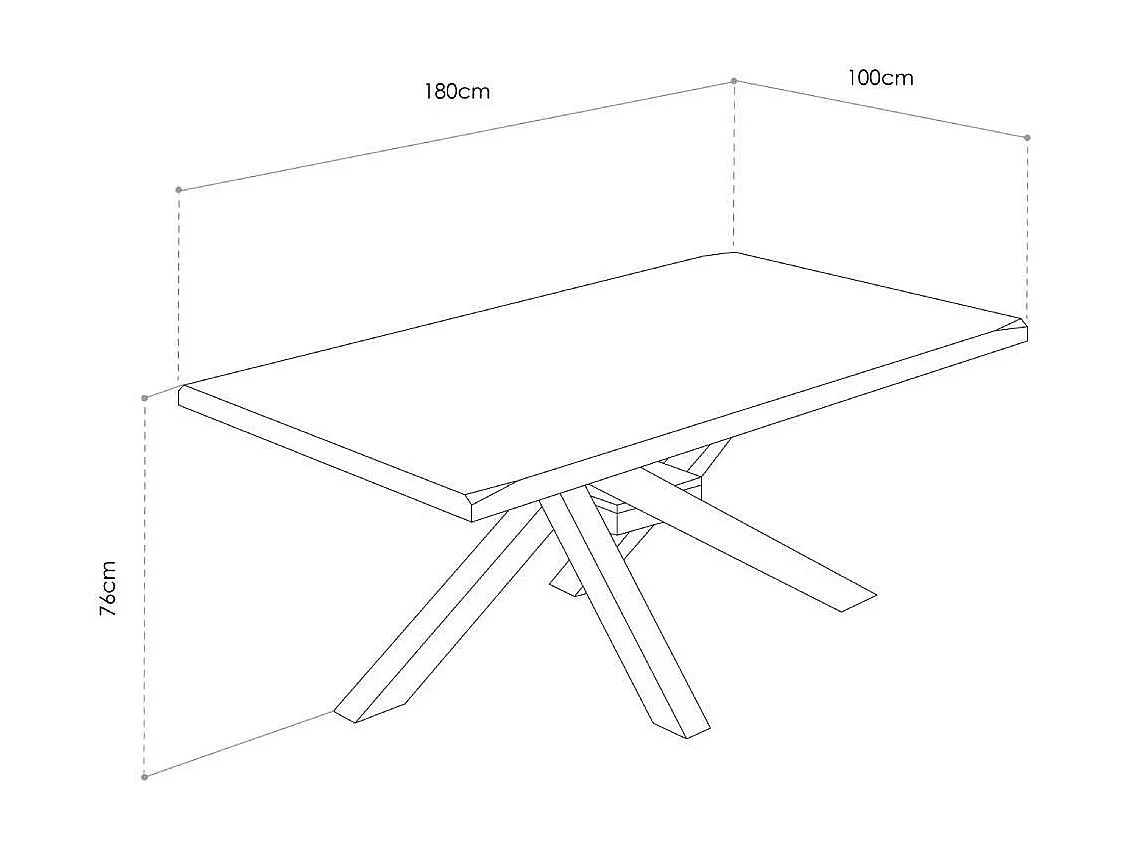 Mesa de comedor de 76x180x100 cm en color roble nordish y patas metálicas blancas Gael