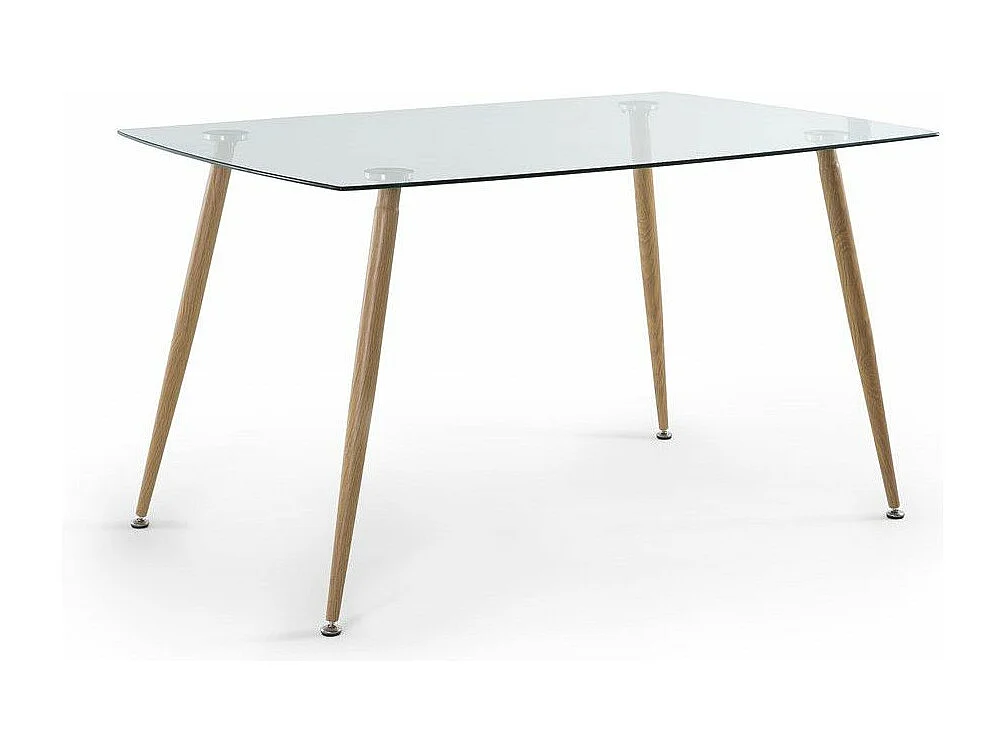 Mesa de cristal rectangular de 120x80x75 cm en color transparente y patas roble Varsovia