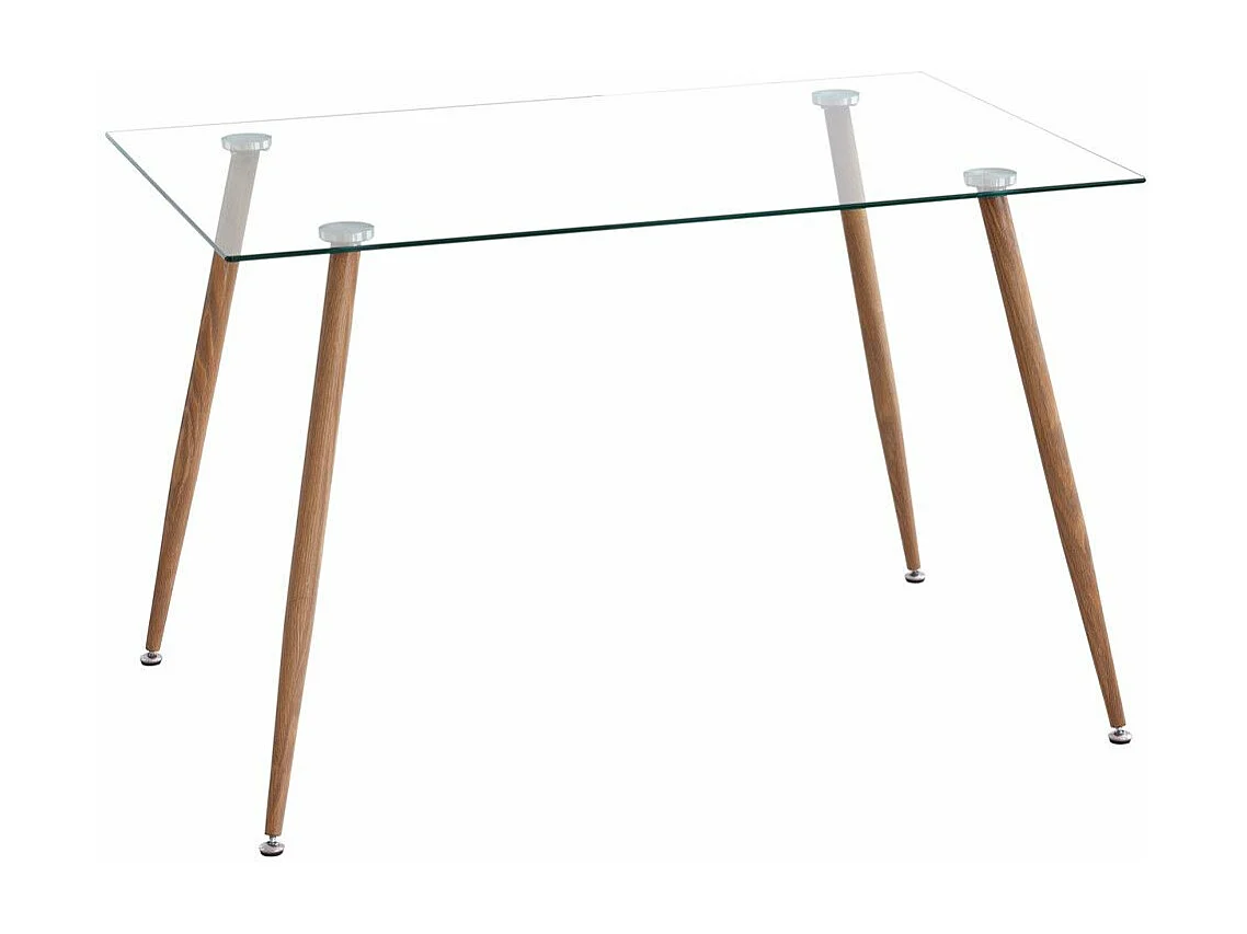 Mesa de cristal rectangular de 120x80x75 cm en color transparente y patas roble Varsovia
