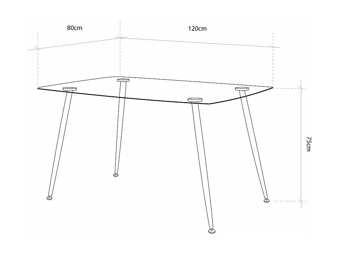 Mesa de cristal rectangular de 120x80x75 cm en color transparente y patas roble Varsovia