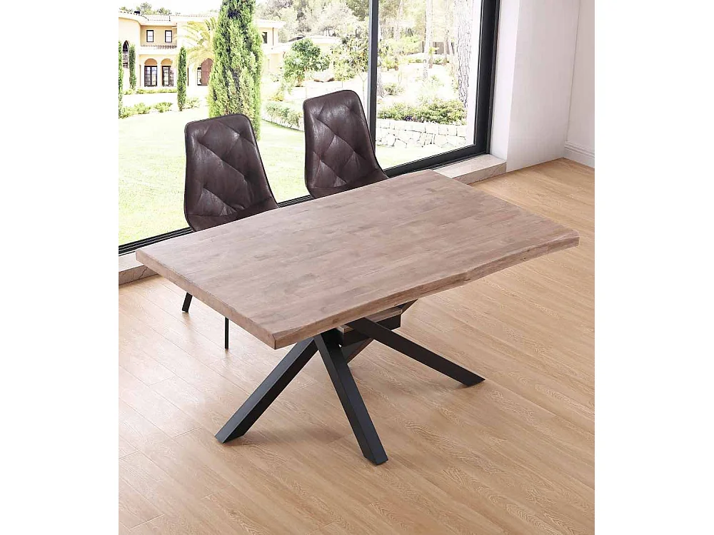 Mesa de comedor de 76x150x90 cm en color roble honey y patas metálicas negras Gael