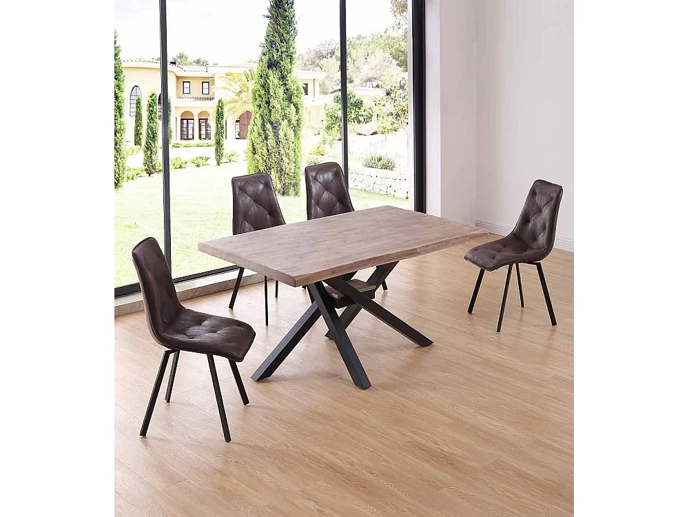 Mesa de comedor de 76x150x90 cm en color roble honey y patas metálicas negras Gael