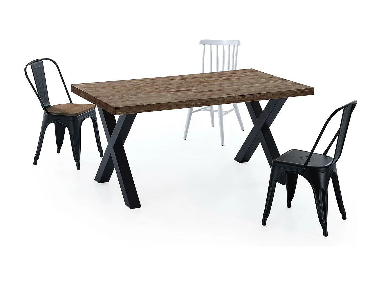 Mesa de comedor estilo industrial de 160x90x76 cm de madera y patas negras en 'X' Darek