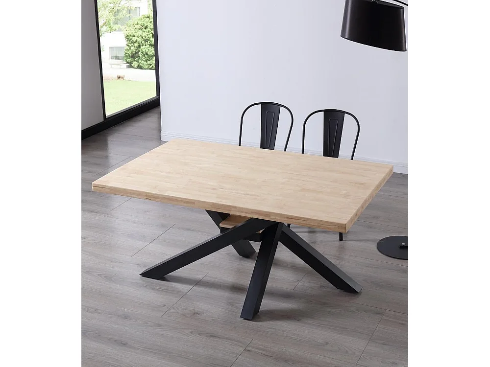 Mesa de comedor de 76x160x100 cm en color roble nordish y patas metálicas negras Gael