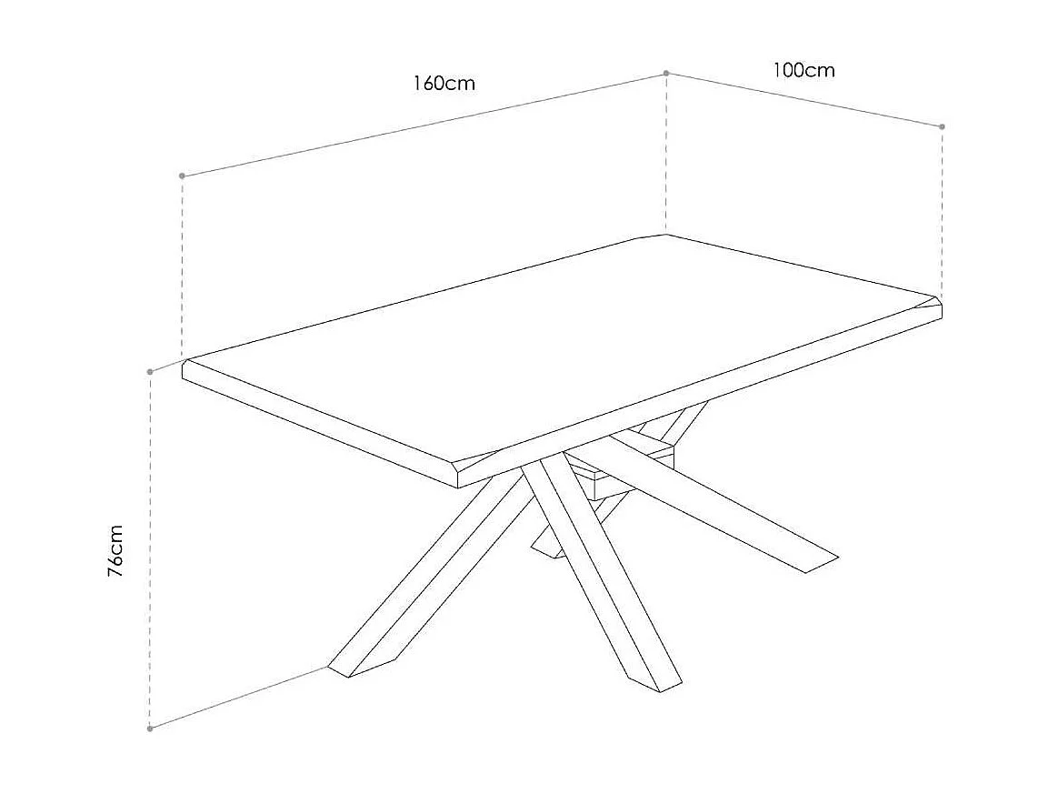 Mesa de comedor de 76x160x100 cm en color roble nordish y patas metálicas negras Gael