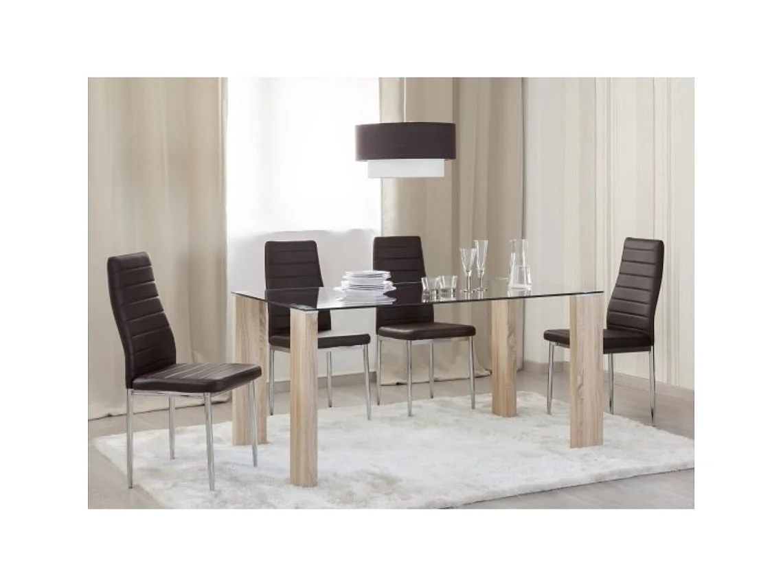 Mesa de salón-comedor rectangular de 140x90x76 cm transparente y patas roble Cannes