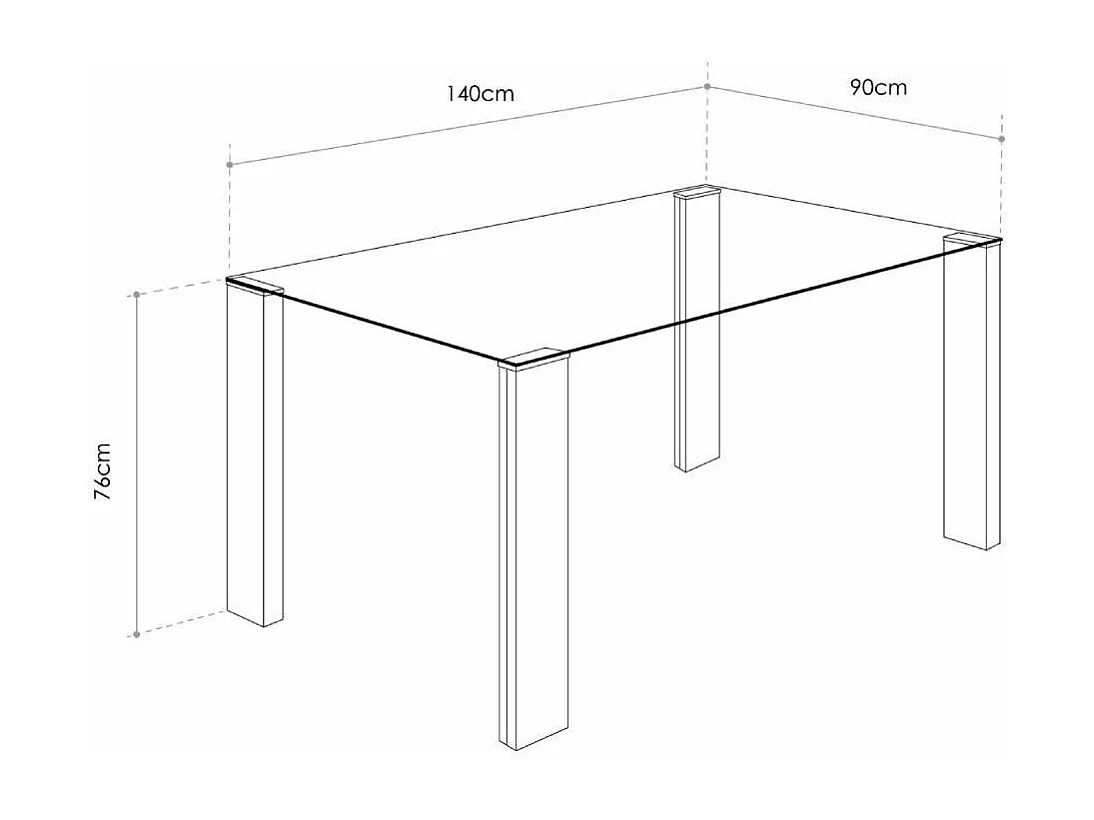 Mesa de salón-comedor rectangular de 140x90x76 cm transparente y patas roble Cannes