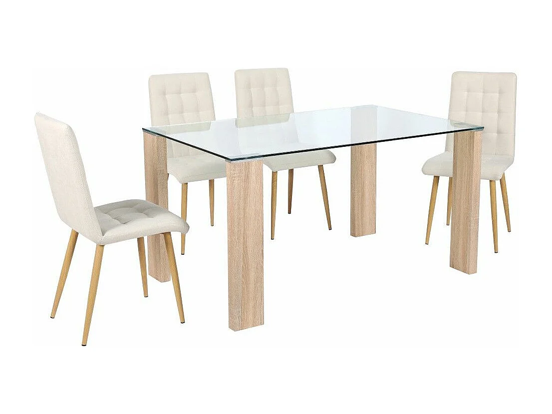 Mesa de salón-comedor rectangular de 140x90x76 cm transparente y patas roble Cannes