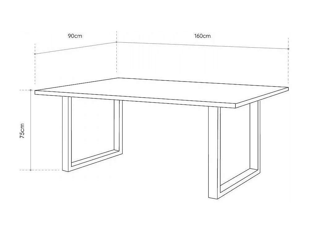 Mesa de comedor nórdica de 75x160x90 cm con sobre de madera y patas metálicas Derby