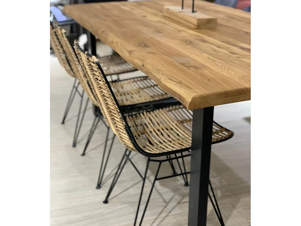 Mesa de comedor nórdica de 75x200x100 cm con sobre de madera y patas metálicas Derby