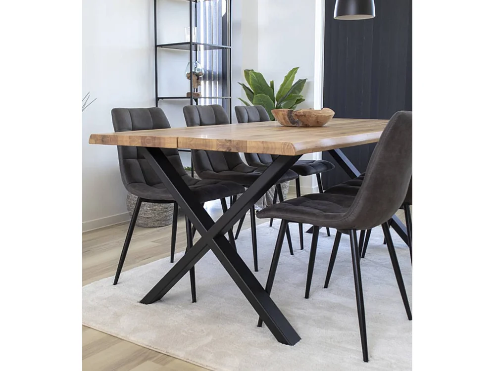 Mesa de comedor industrial de 75x200x100 cm con sobre de madera y patas metálicas Lincoln