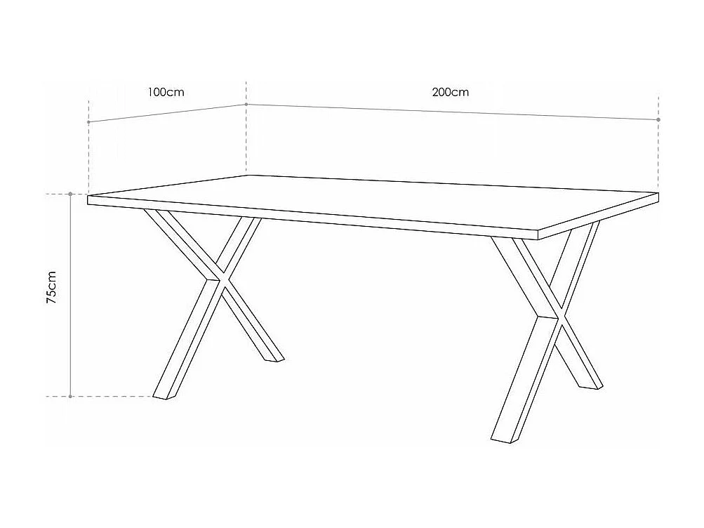 Mesa de comedor industrial de 75x200x100 cm con sobre de madera y patas metálicas Lincoln