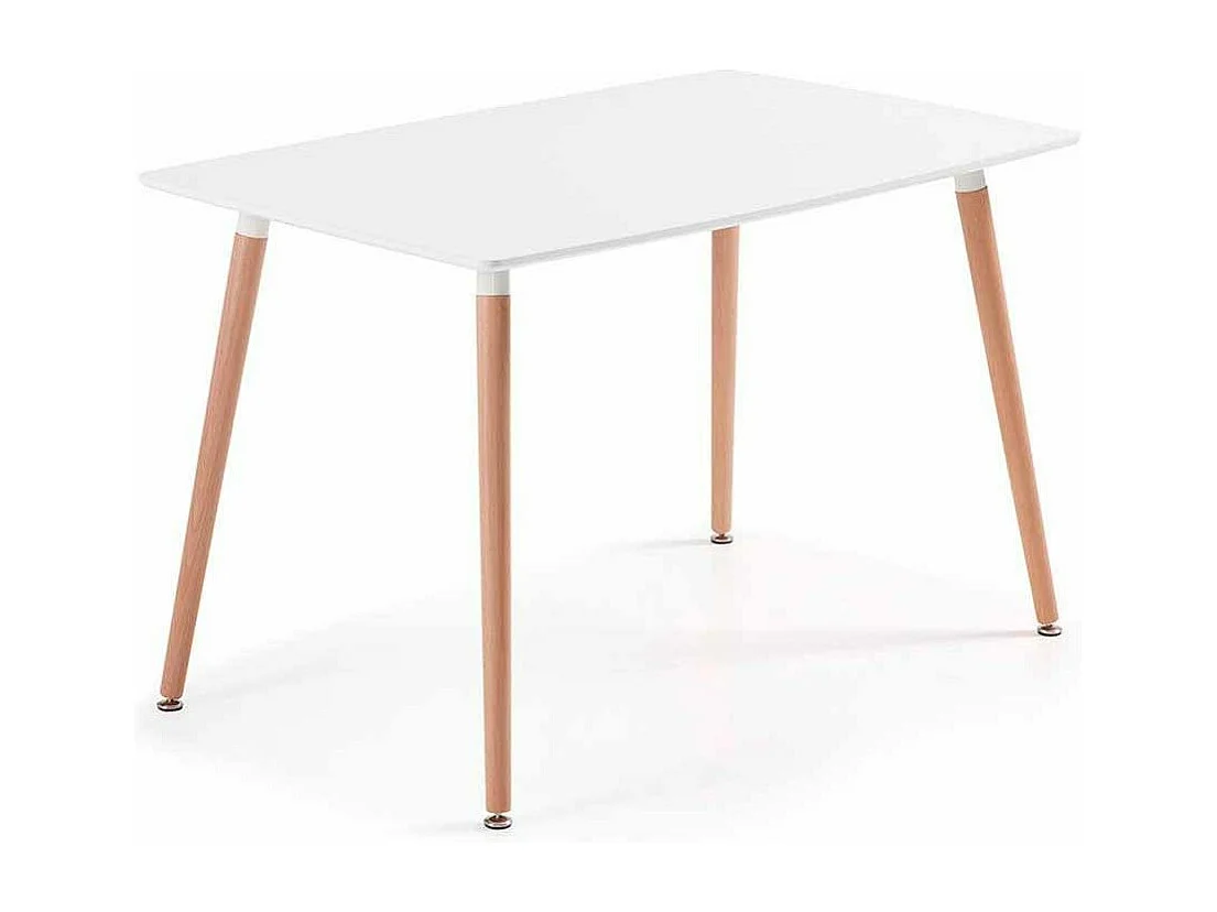 Mesa de comedor rectangular de 75x120x80 cm en color blanco con patas de madera Nórdica