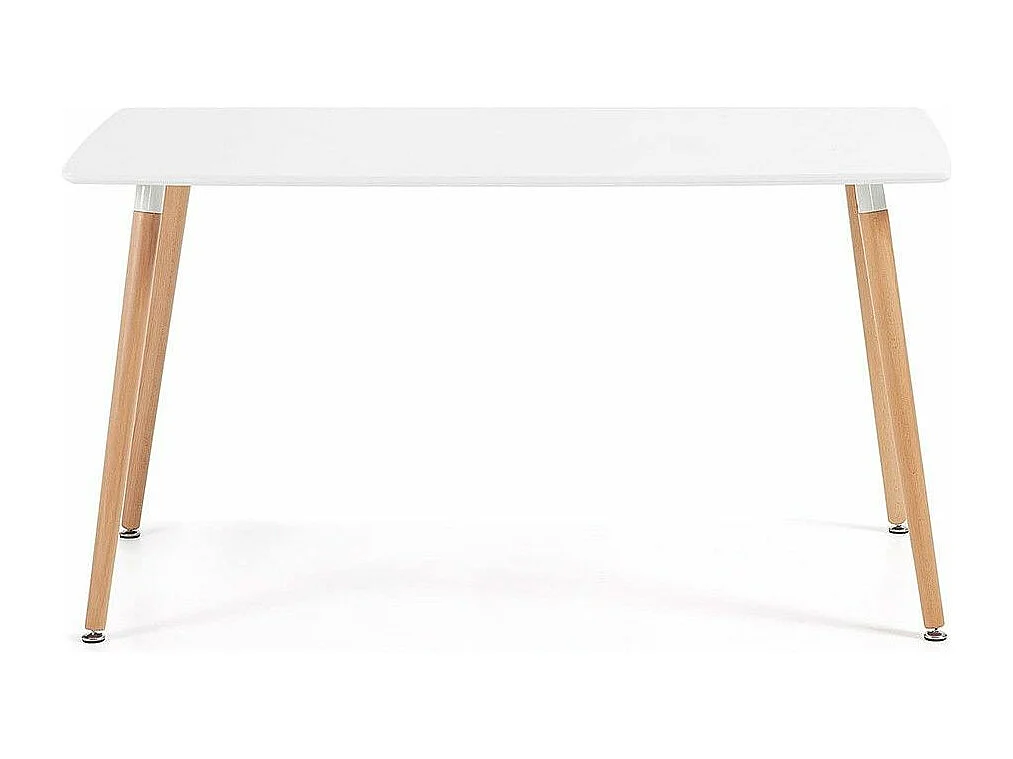Mesa de comedor rectangular de 75x120x80 cm en color blanco con patas de madera Nórdica
