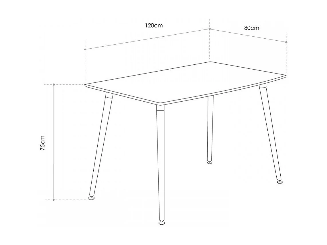 Mesa de comedor rectangular de 75x120x80 cm en color blanco con patas de madera Nórdica