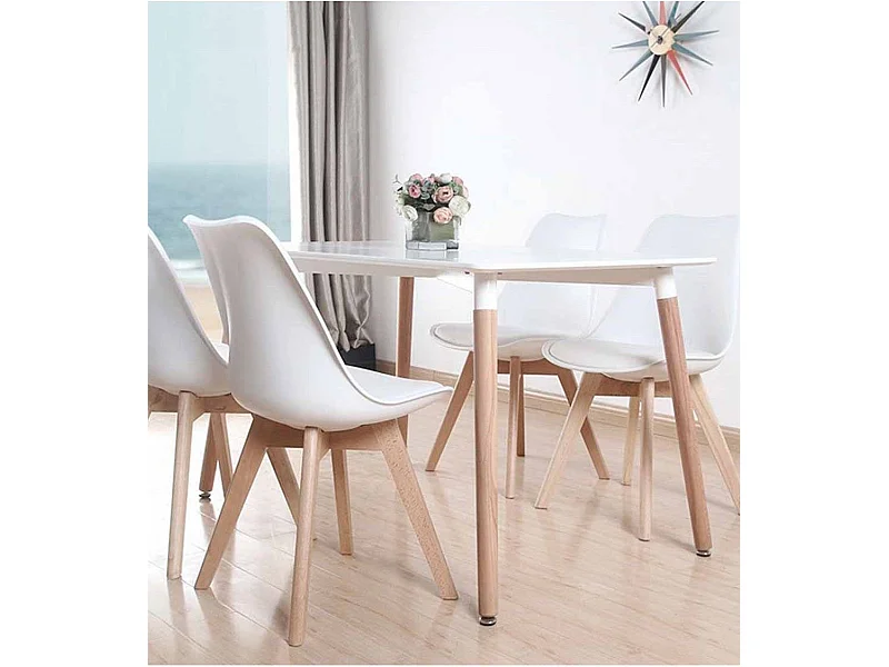 Mesa de comedor rectangular de 75x120x80 cm en color blanco con patas de madera Nórdica