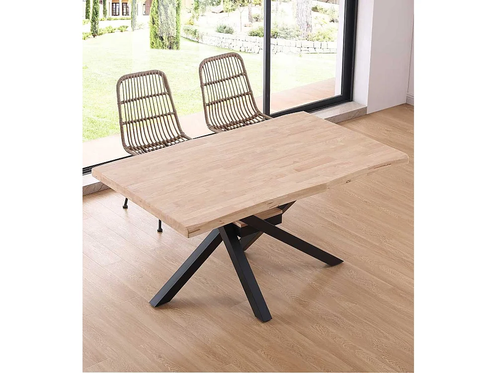 Mesa de comedor de 76x150x90 cm en color roble nordish y patas metálicas negras Gael