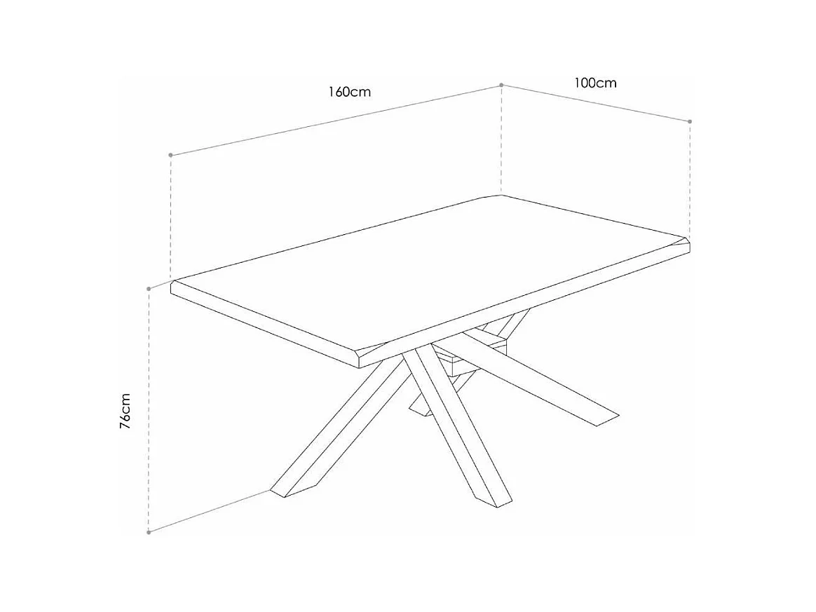 Mesa de comedor de 76x160x100 cm en color roble honey y patas metálicas negras Gael