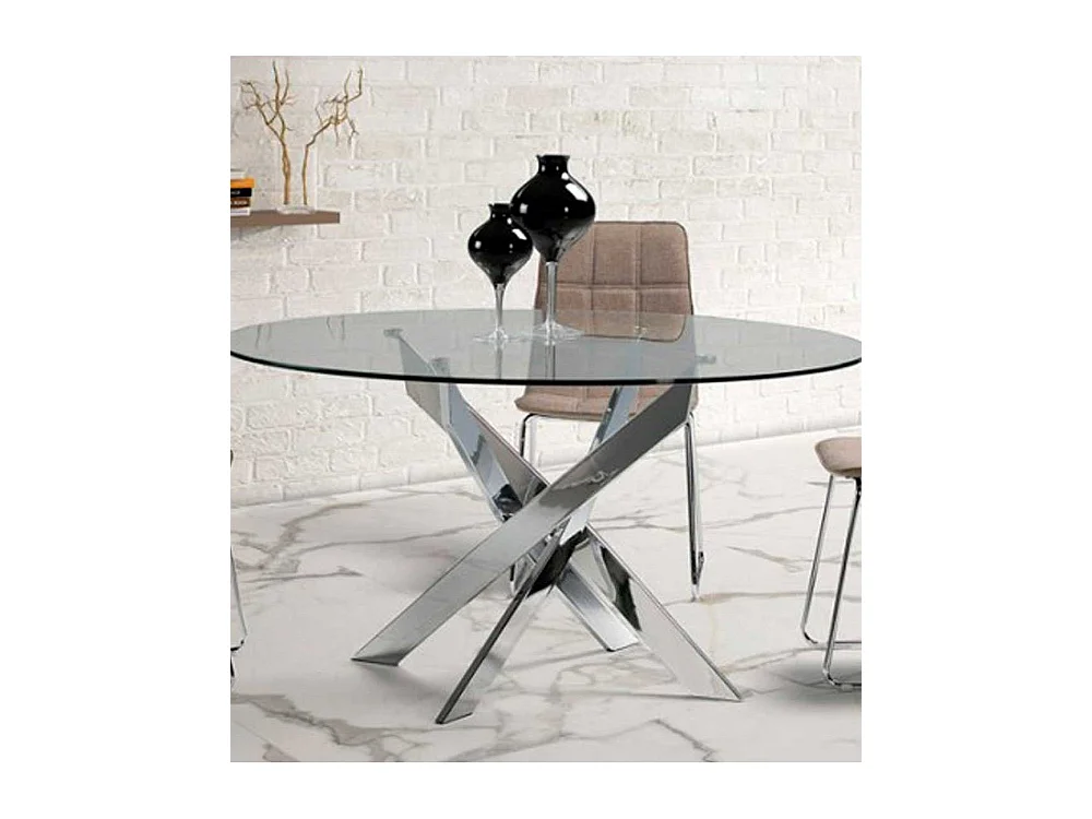 Mesa de comedor redonda de 110x73 cm en color transparente y patas metálicas Dan