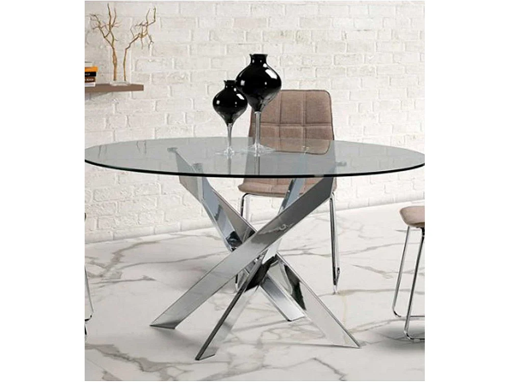Mesa de comedor redonda de 110x73 cm en color transparente y patas metálicas Dan
