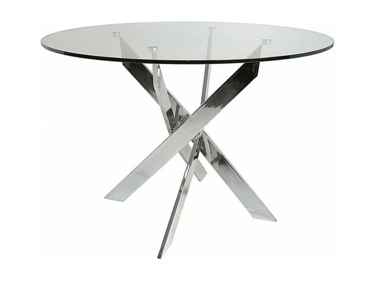 Mesa de comedor redonda de 110x73 cm en color transparente y patas metálicas Dan