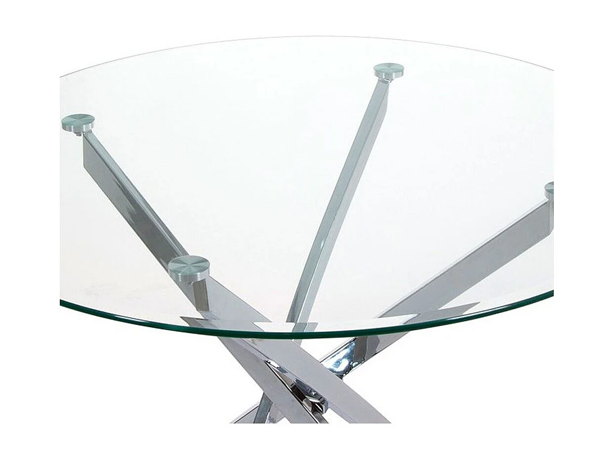 Mesa de comedor redonda de 110x73 cm en color transparente y patas metálicas Dan