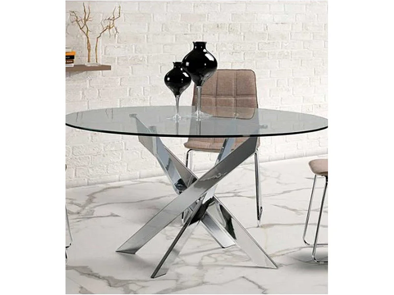 Mesa de comedor redonda de 110x73 cm en color transparente y patas metálicas Dan