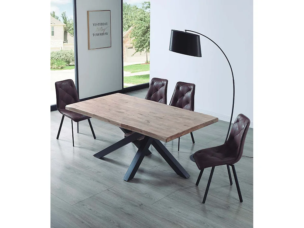 Mesa de comedor de 76x180x100 cm en color roble honey y patas metálicas negras Gael