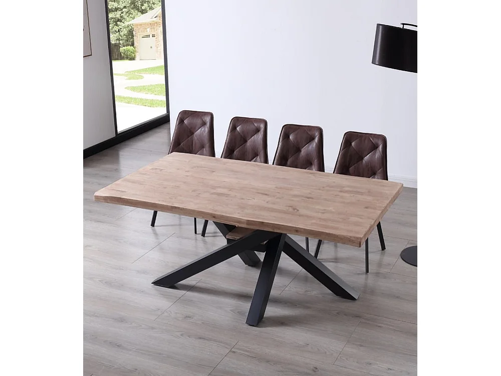 Mesa de comedor de 76x180x100 cm en color roble honey y patas metálicas negras Gael