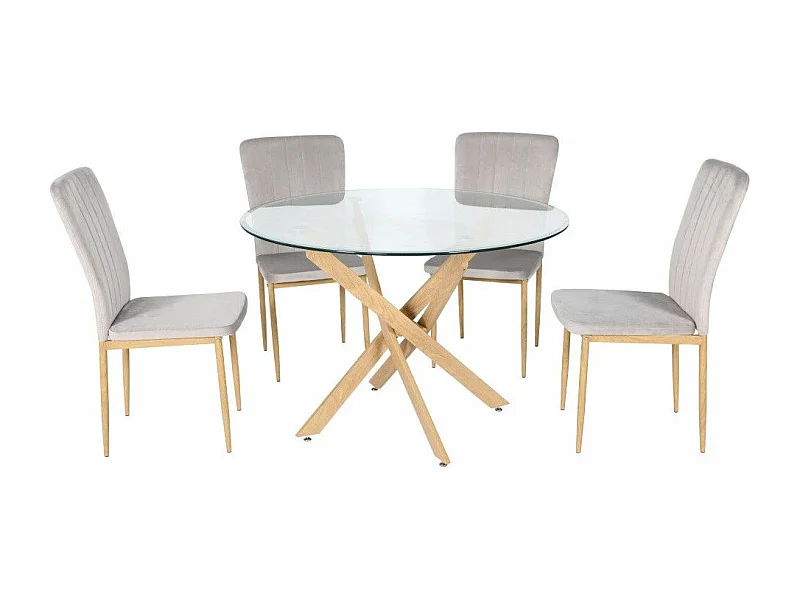 Mesa de comedor redonda de 73x110 cm con sobre de cristal y patas de madera Dan