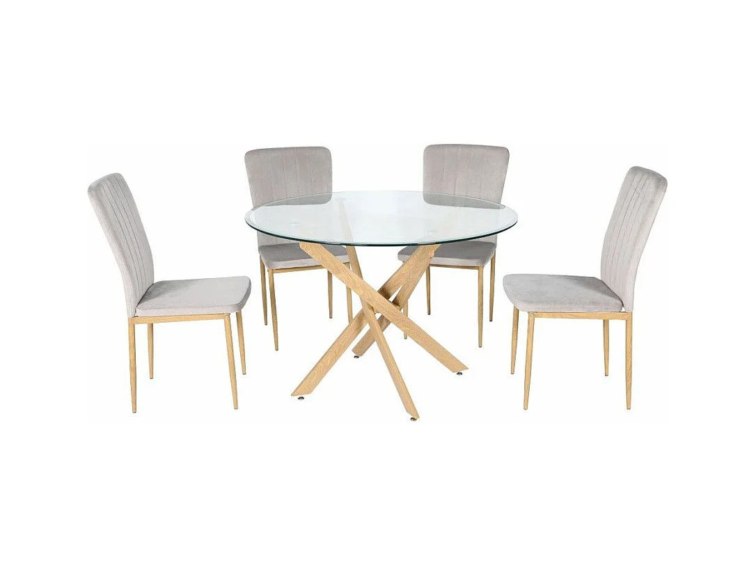 Mesa de comedor redonda de 73x110 cm con sobre de cristal y patas de madera Dan