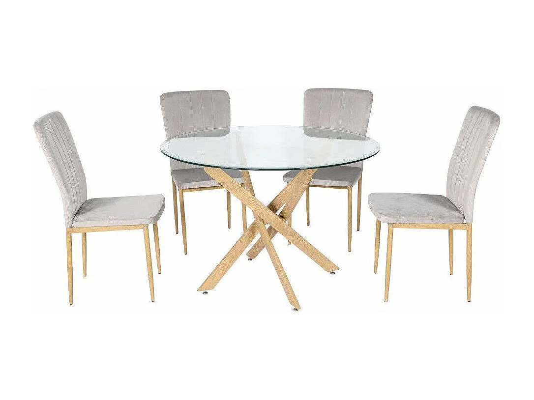 Mesa de comedor redonda de 73x110 cm con sobre de cristal y patas de madera Dan