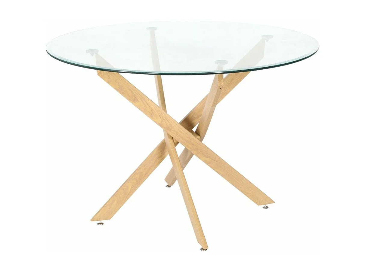 Mesa de comedor redonda de 73x110 cm con sobre de cristal y patas de madera Dan