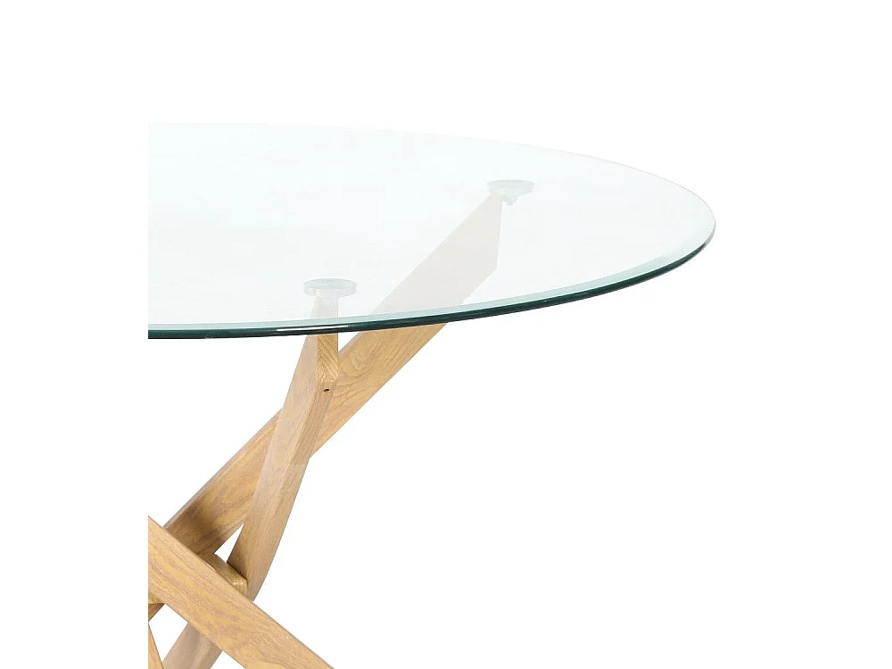 Mesa de comedor redonda de 73x110 cm con sobre de cristal y patas de madera Dan
