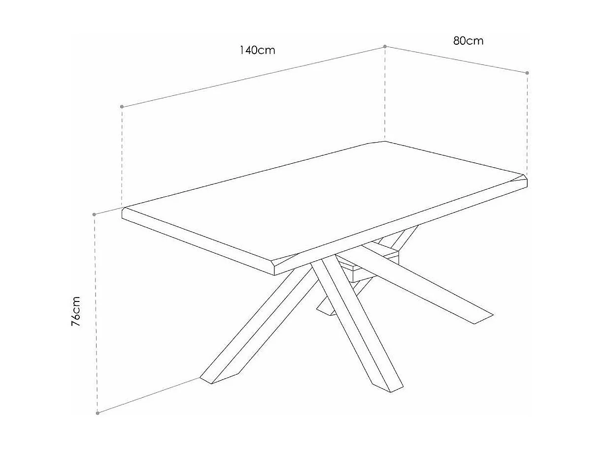 Mesa de comedor de 76x140x80 cm en color roble nordish y patas metálicas negras Gael