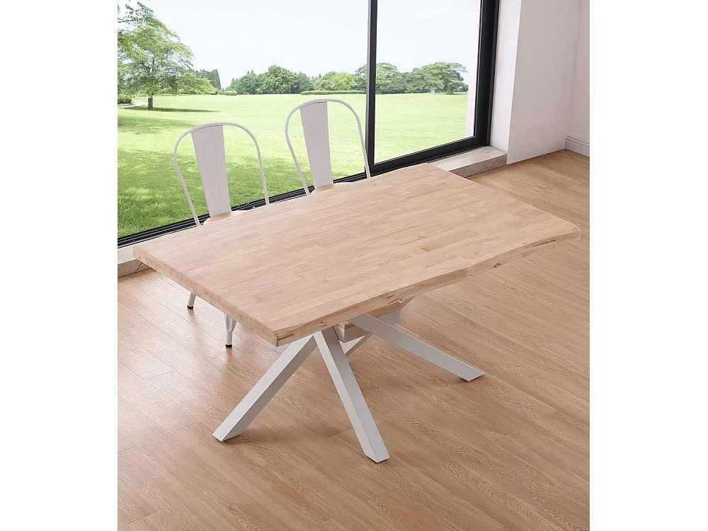 Mesa de comedor de 76x150x90 cm en color roble nordish y patas metálicas blancas Gael