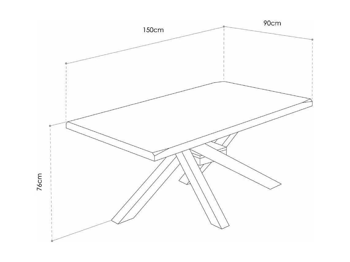 Mesa de comedor de 76x150x90 cm en color roble nordish y patas metálicas blancas Gael