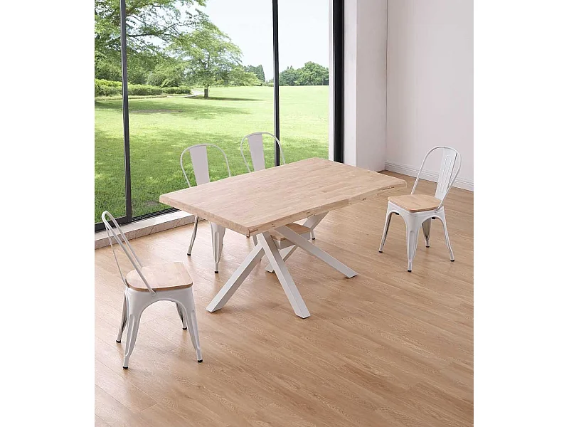 Mesa de comedor de 76x150x90 cm en color roble nordish y patas metálicas blancas Gael