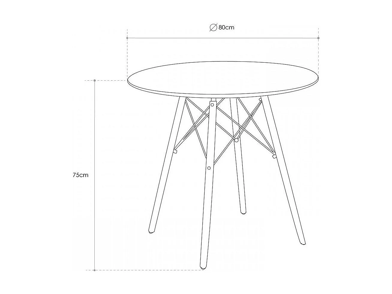 Mesa de comedor redonda de 75x80 cm con patas de madera y sobre en color blanco Nórdica