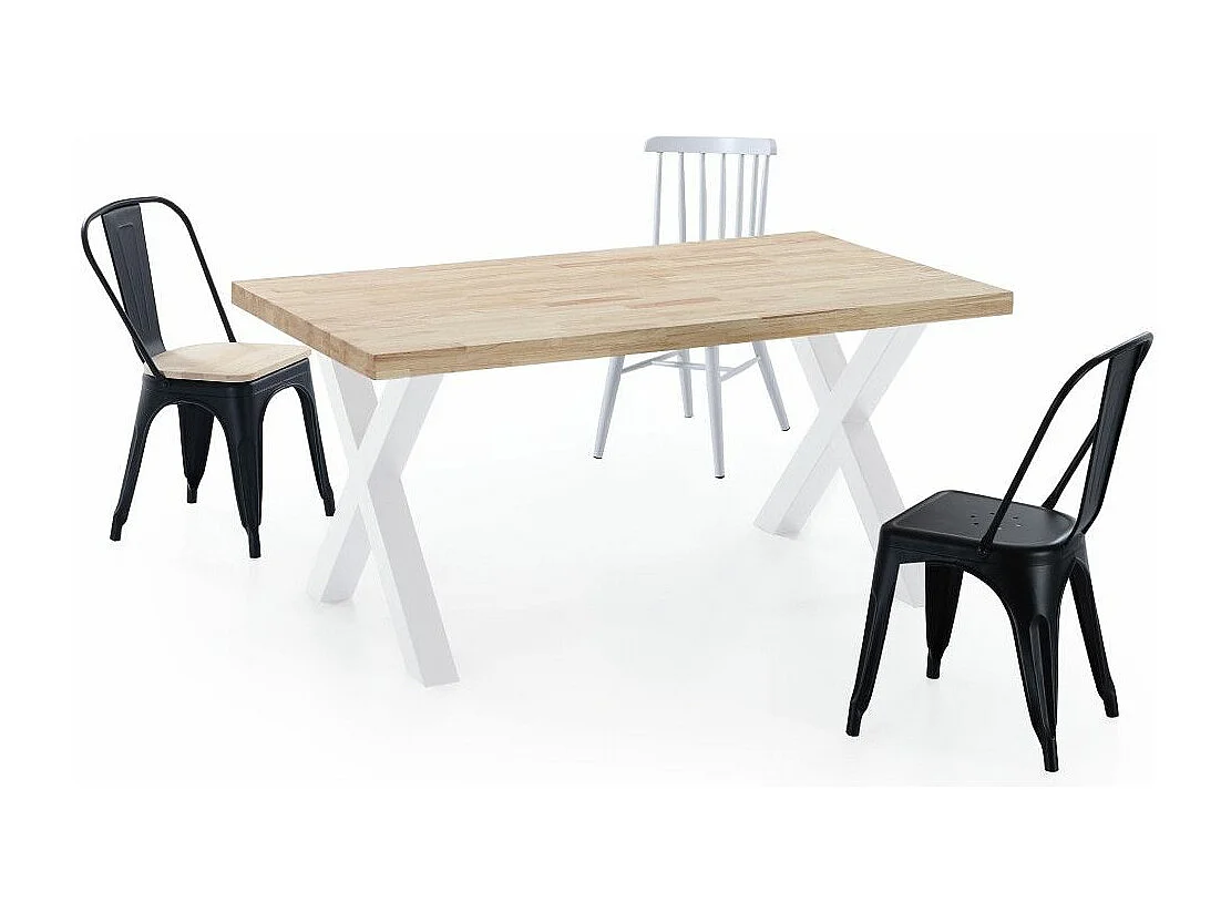 Mesa de comedor estilo industrial de 160x90x76 cm de madera y patas blancas en 'X' Darek