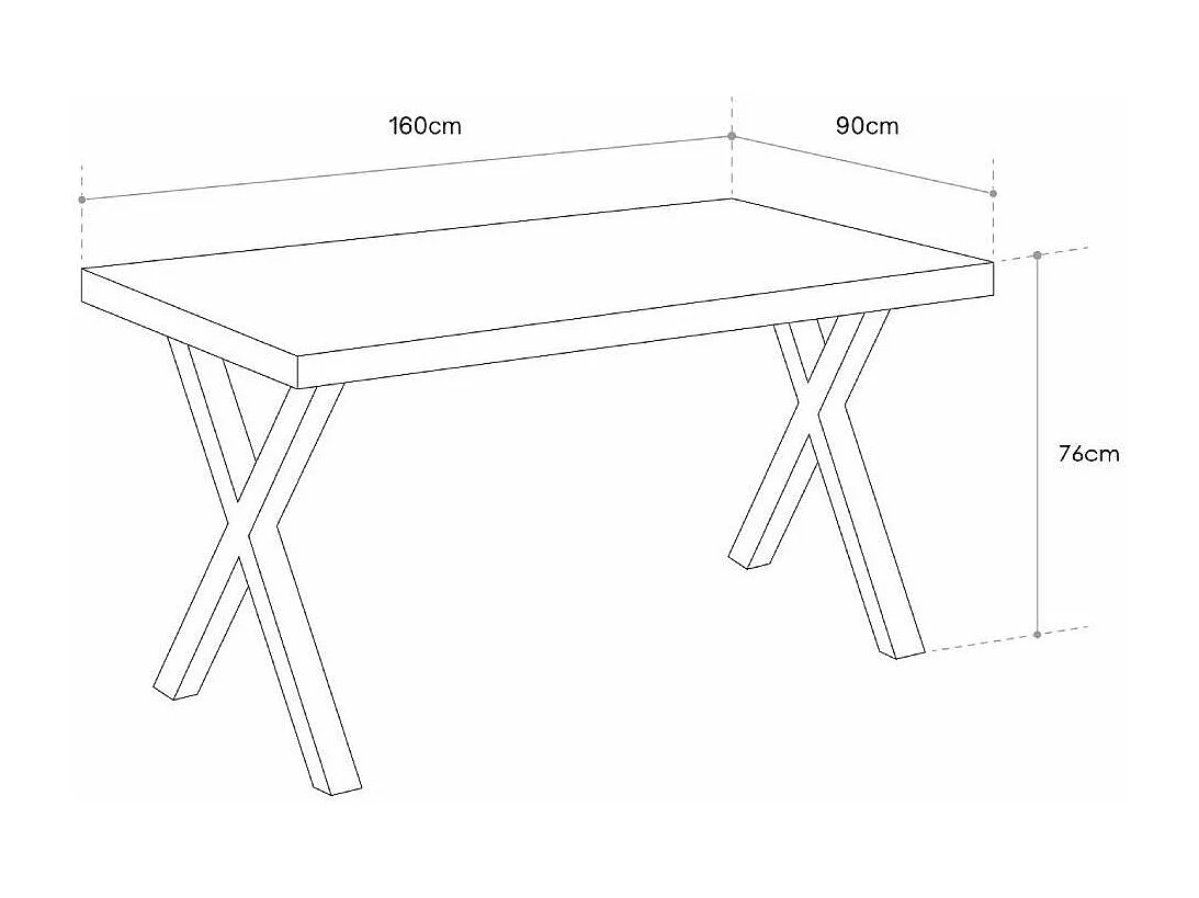 Mesa de comedor estilo industrial de 160x90x76 cm de madera y patas blancas en 'X' Darek