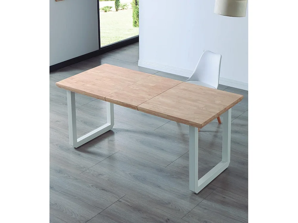 Mesa de comedor extensible de 77x80x148-180-220 cm en roble nordish y patas blancas Jack