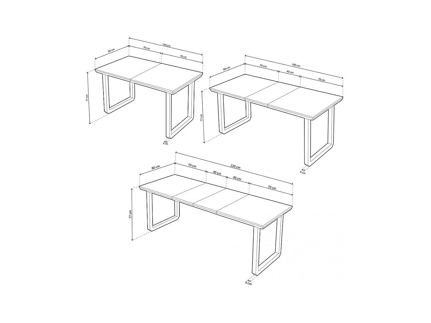 Mesa de comedor extensible de 77x80x148-180-220 cm en roble nordish y patas blancas Jack