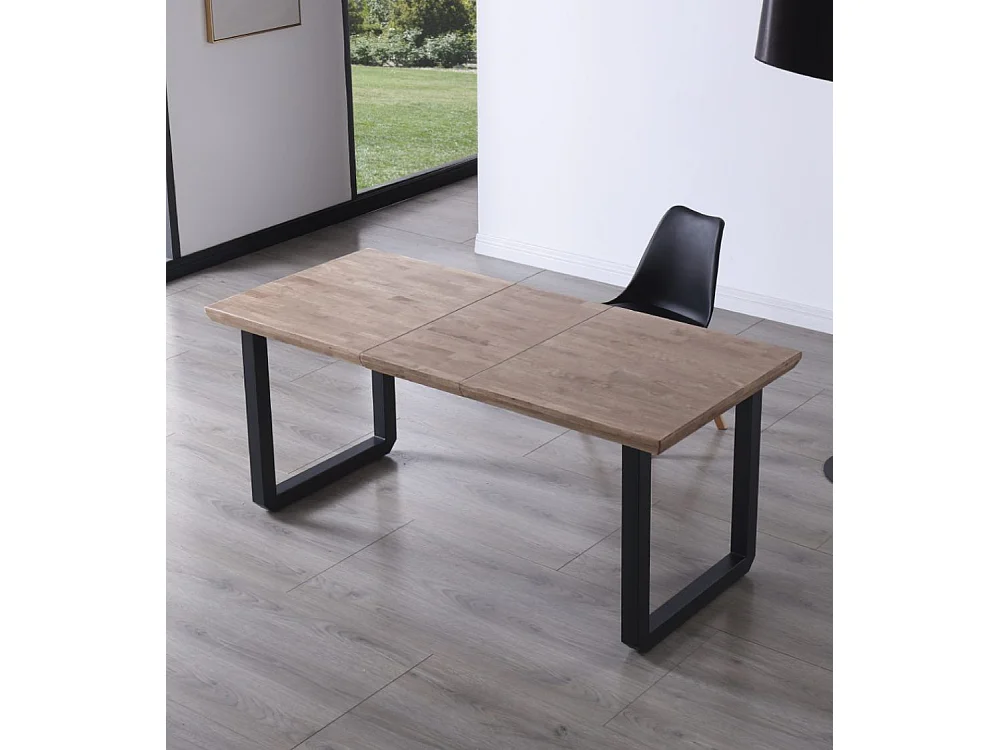 Mesa de comedor extensible de 77x80x148-180-220 cm en roble honey y patas negras Jack