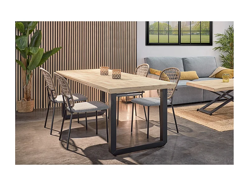 Mesa de comedor extensible de 77x80x148-180-220 cm en roble nordish y patas negras Jack