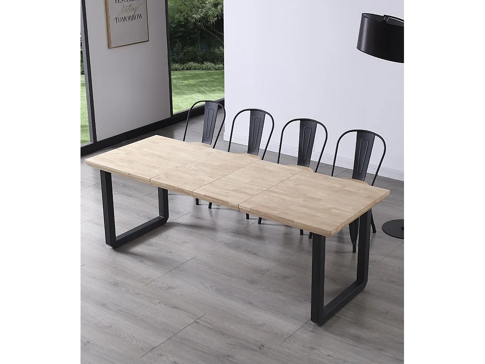 Mesa de comedor extensible de 77x80x148-180-220 cm en roble nordish y patas negras Jack