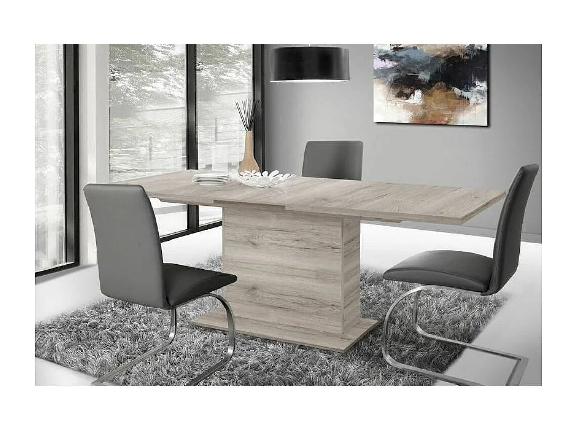Mesa de comedor extensible de 77x160-200x90 cm de madera oscura con guías metálicas Theo